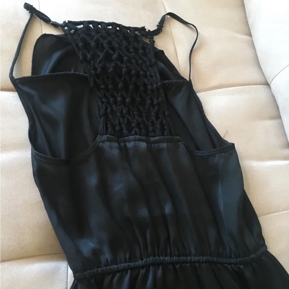 Women's Xhilaration Target Crochet Back Spaghetti Strap Black Sheen Dress XS